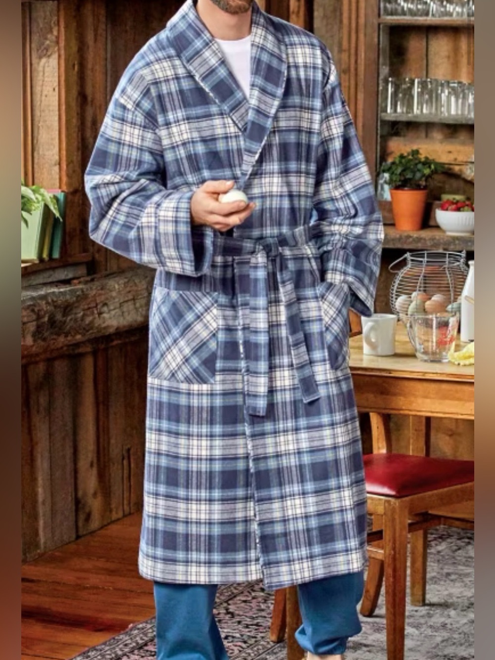 Vermont Country Store men’s flannel wrap robe - large